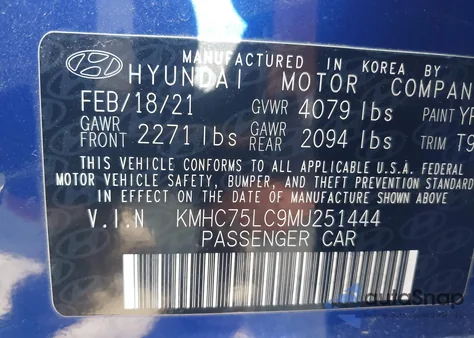 2021 Hyundai Ioniq Hybrid Se from USA, damaged, VIN KMHC75LC9MU251444